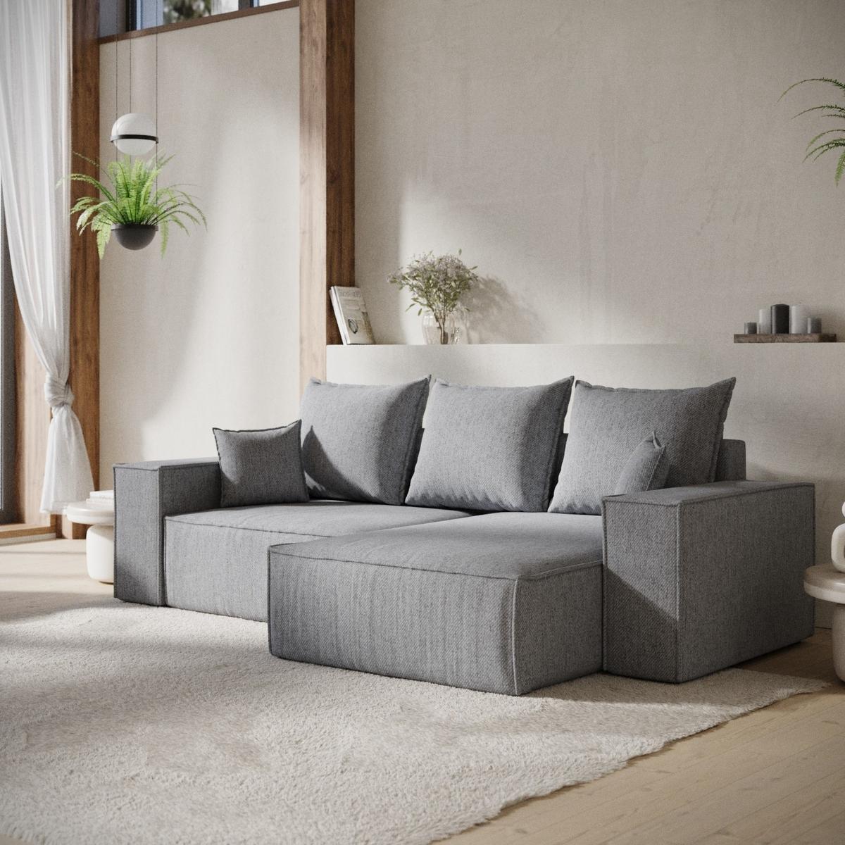 ECKSOFA SENSO mit Schlaffunktion Grau im Neve Stoff - Schwarz/Grau, Holz/Holzwerkstoff (255/148cm) - AltaBeds