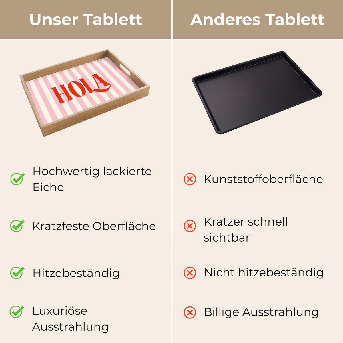 TABLETT Hola - Zitat - Streifen - Pastell - Rosa - Rot - Weiß 50x35 cm - Rosa, Holz (50/5/5cm) - OnlyWow