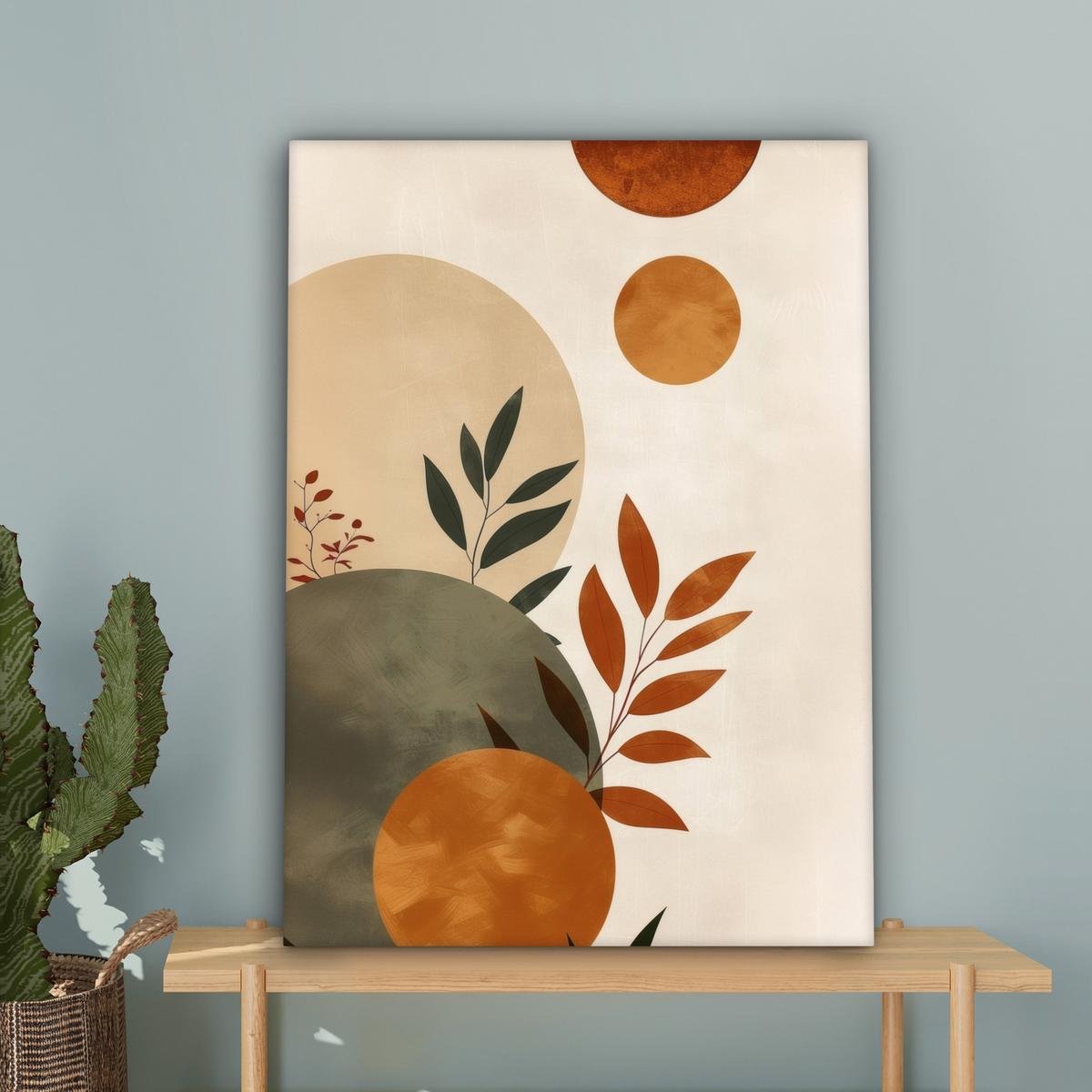 LEINWANDBILD Formen - Rund - Blätter - Beige Wandbild Wohnzimmer 60x80 cm - Rostfarben, Textil (60/80cm) - MuchoWow