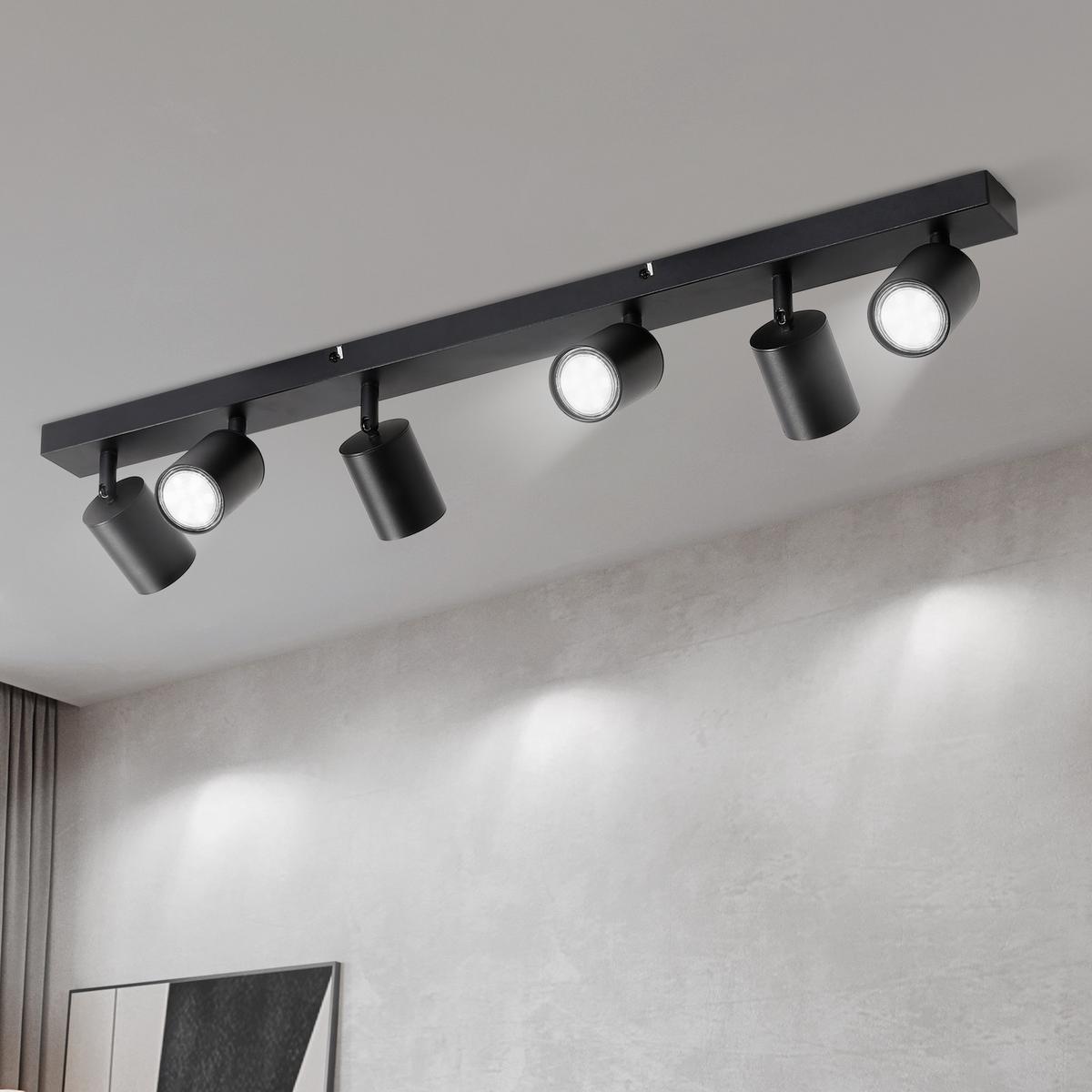 DECKENSTRAHLER Roger 6-flammig 77/3/14 cm - Schwarz, Metall (77/3/14cm) - Nettlife