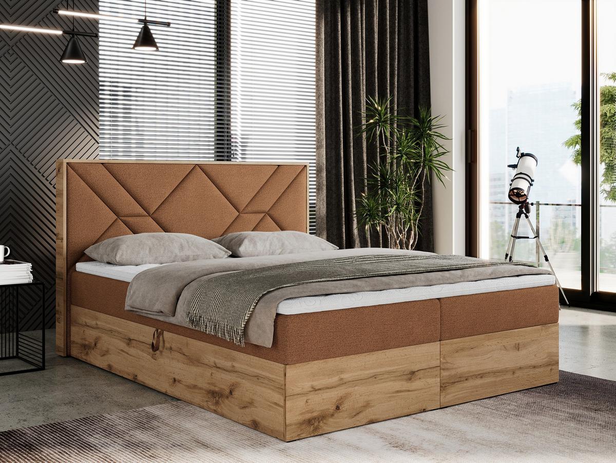 BOXBETT GUNAR - 160/200 Orange Struktur - H3 - Orange, Holz/Textil (160/200cm) - MKS