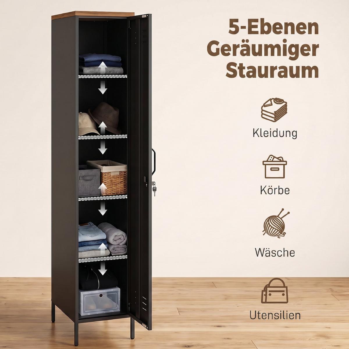 KLEIDERSCHRANK Metall Schwarz - Schwarz, Kunststoff/Metall (35/183/46cm) - HOMCOM