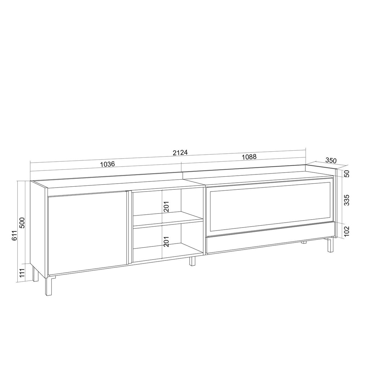LOWBOARD, Eiche und Schwarz, 212/35/61cm, Kamin mit Feuereffekt XXL - Dunkelbraun, Holzwerkstoff (212/61/35cm) - Skraut Home