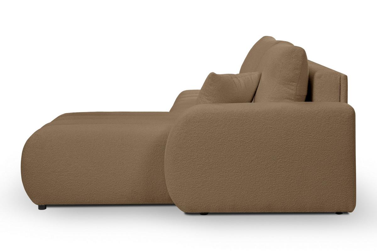 ECKSOFA GIOIA R-S Braun Boucle-Stoff mit Schlaffunktion - Braun, Holz (276/176cm) - MASSENO
