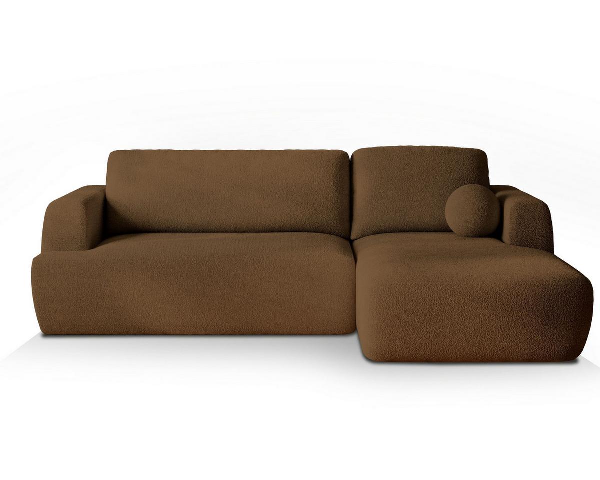 ECKSOFA SENTI N R-S Braun Boucle-Stoff mit Schlaffunktion - Schwarz/Braun, Holz/Kunststoff (246/148cm) - MASSENO