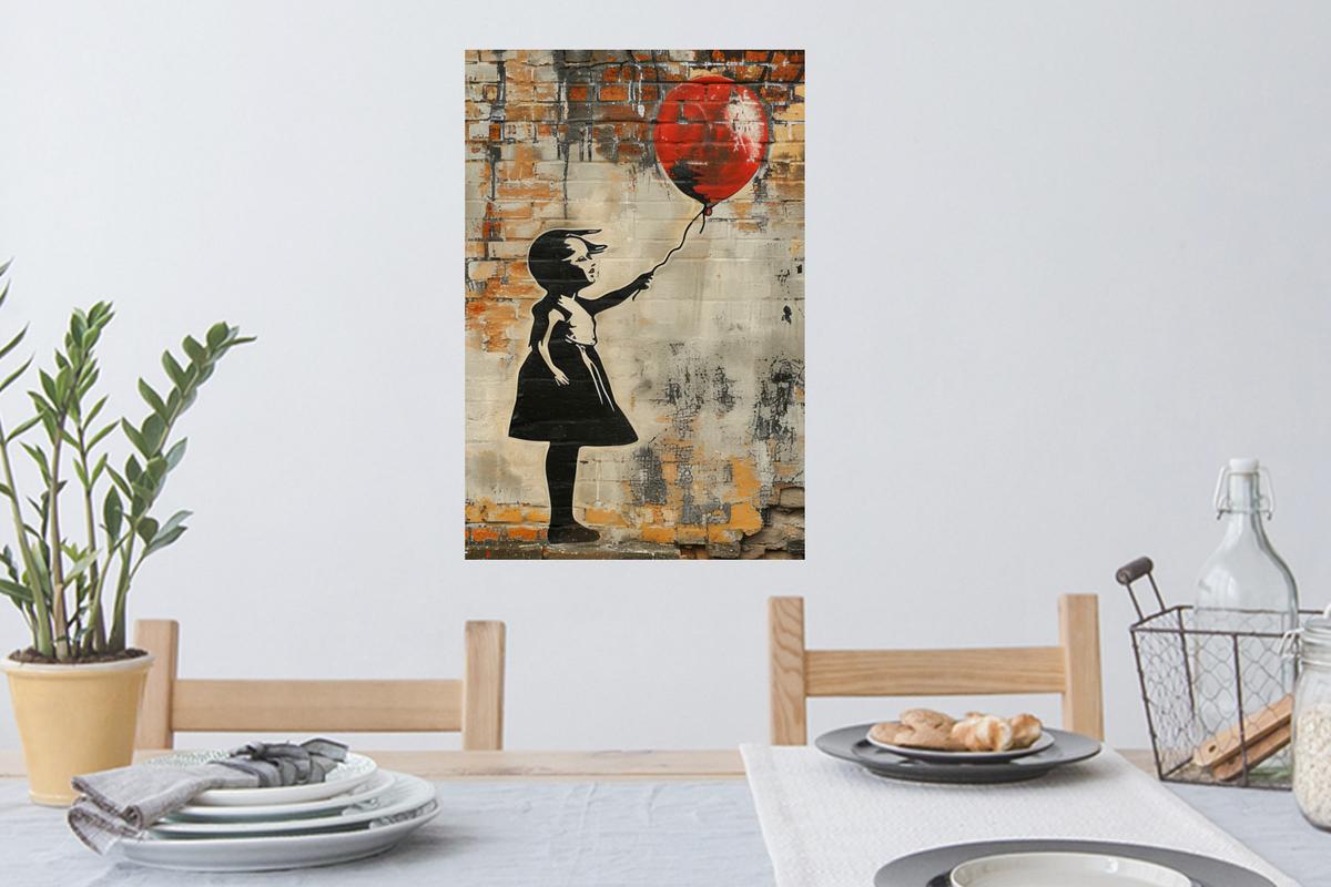 WANDTATTOO Graffiti - Banksy - Mädchen - Straßenkunst 40x60 cm - Sandfarben, Kunststoff (40/60/0.1cm) - MuchoWow