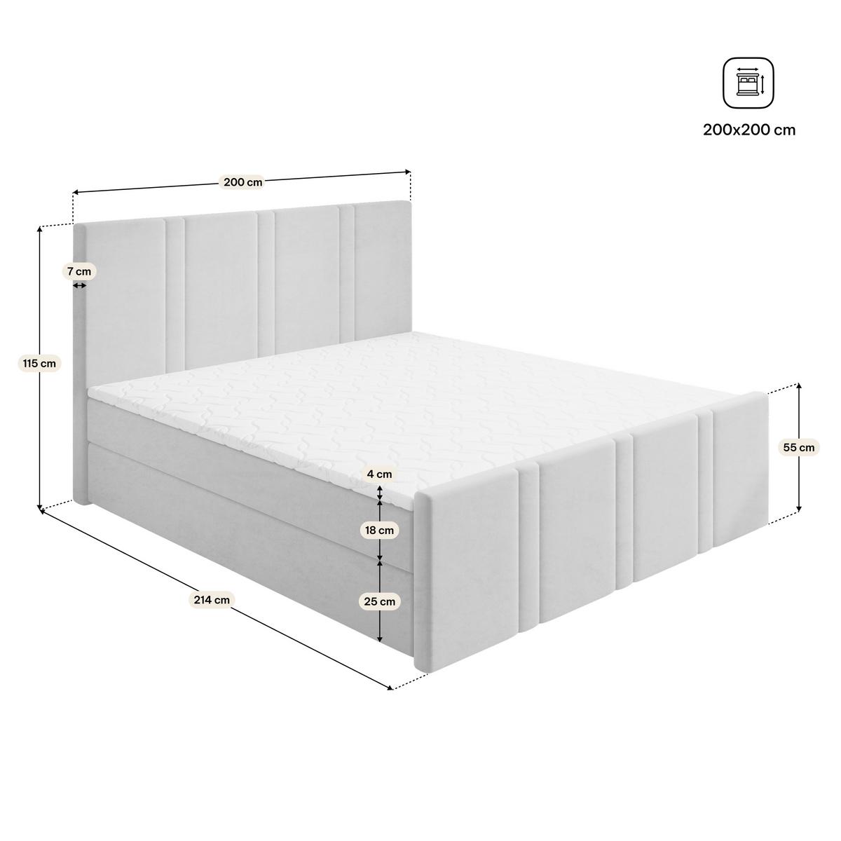 BOXBETT COMOZA 200x200 cm mit Matratze und Topper, H2+H3 - Grau - Grau, Holz (200/200cm) - MASSENO