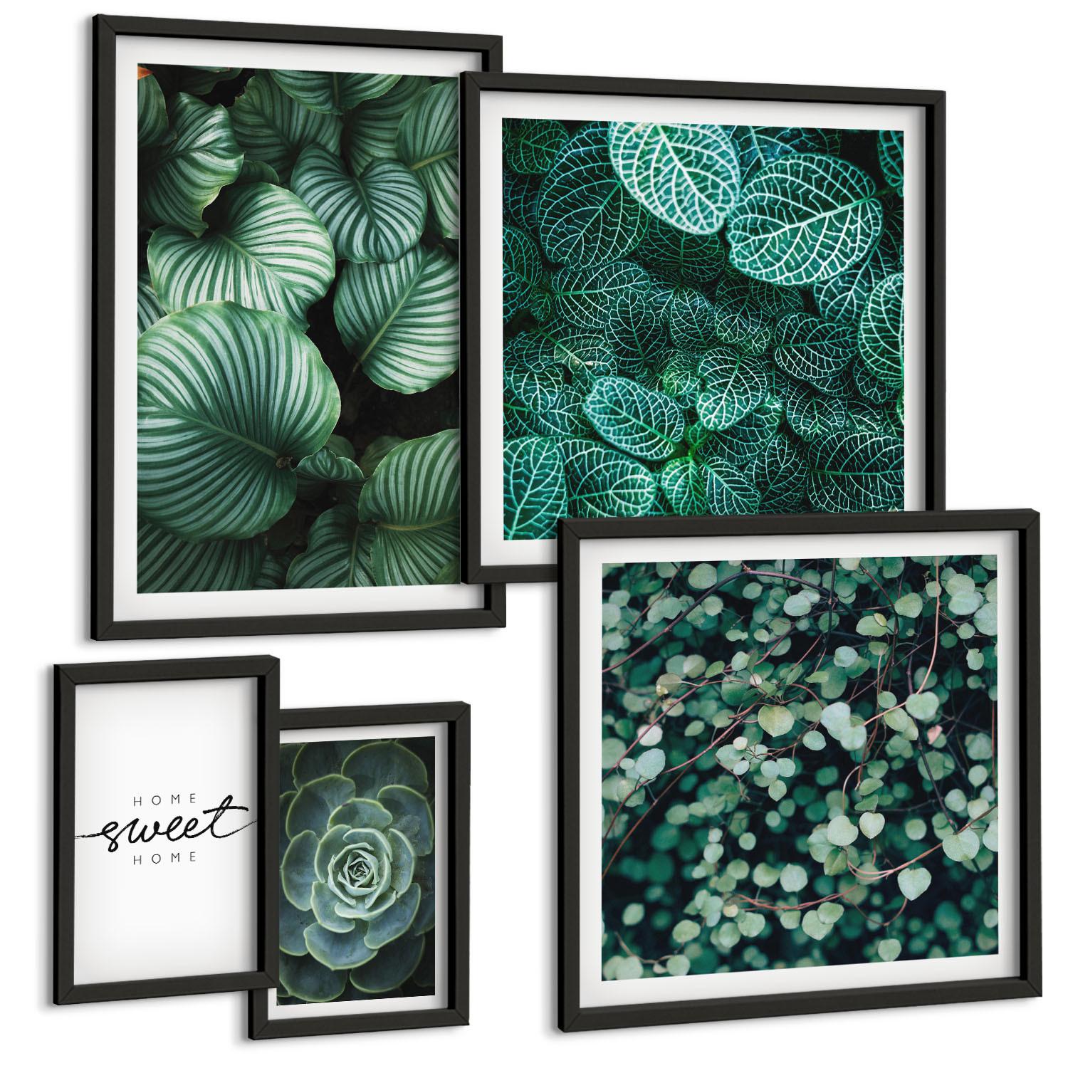 BILDER SET 5er Set - 50x50 cm & 20x30 cm & 40x60 cm Schwarzer Rahmen - Wellen, Sand, Wasser, Steine, Strand - Schwarz, Kunststoff (40/60cm) - TULUP