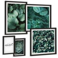 BILDER SET 5er Set - 50x50 cm & 20x30 cm & 40x60 cm Schwarzer Rahmen - Wellen, Sand, Wasser, Steine, Strand - Schwarz, Kunststoff (40/60cm) - TULUP
