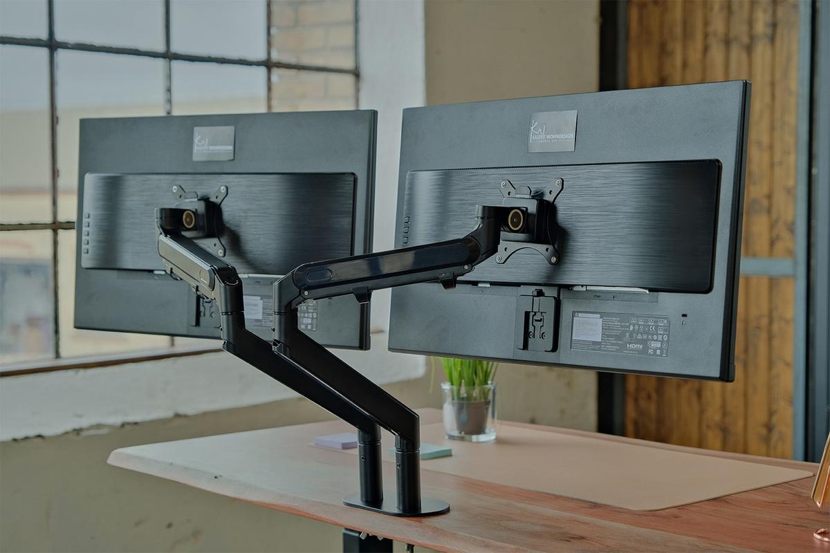 SCHREIBTISCH MIT MONITORHALTERUNG LORA elektrisch höhenverstellbar Nussbaum Dekor Akazie - Nussbaumfarben/Schwarz, Holz (90/180/72cm) - KAWOLA