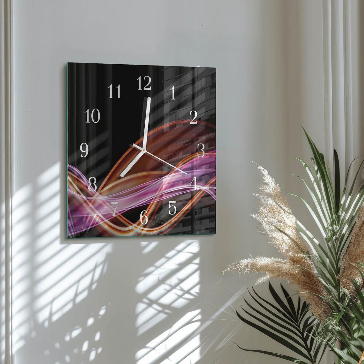 WANDUHR aus Glas 30x30 cm - Abstrakte Kunst - Lila, Glas (30/30/0.4cm) - TULUP