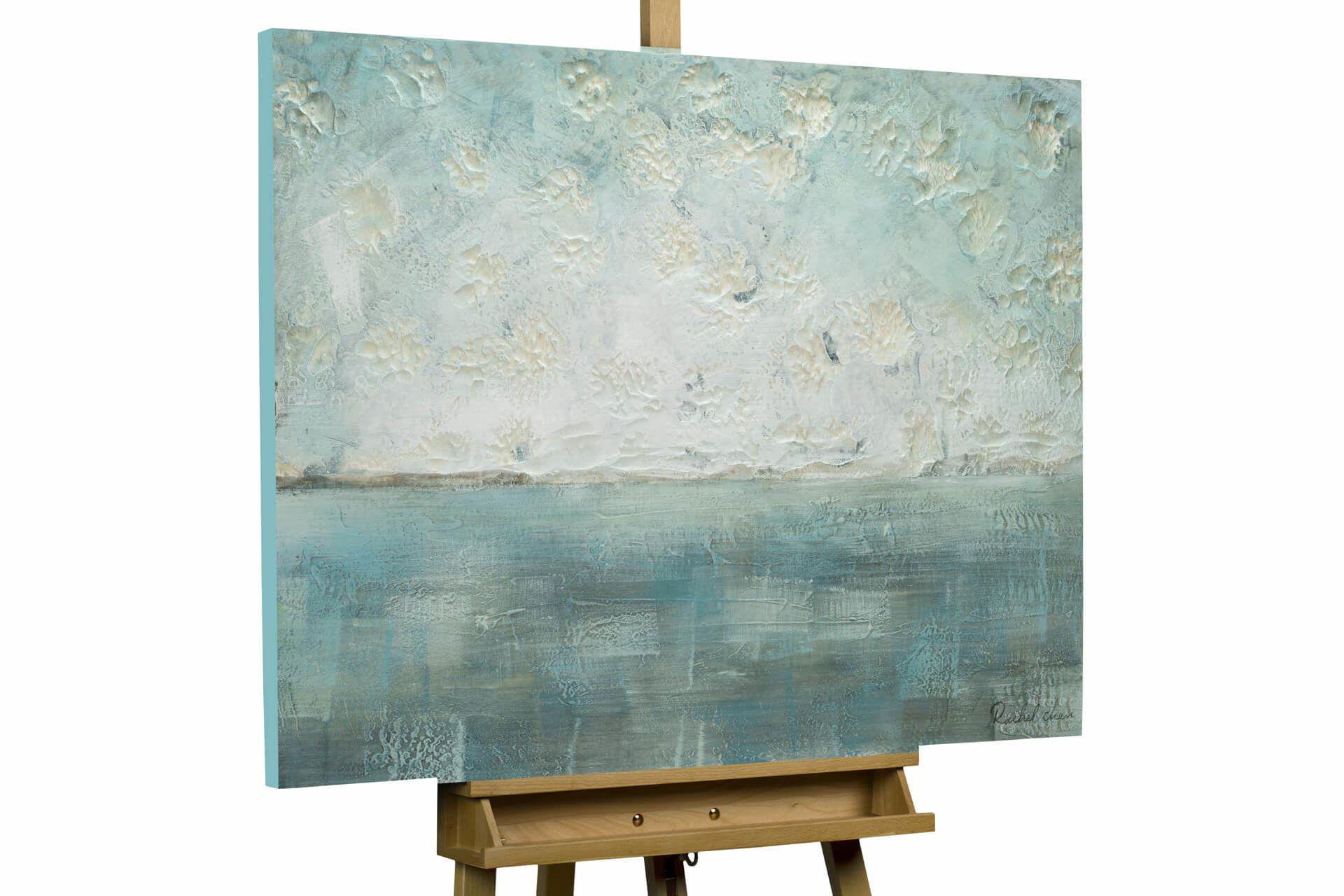 ÖLGEMÄLDE 100/75 cm - Petrol/Weiß, Holz/Textil (100/75cm) - KUNSTLOFT