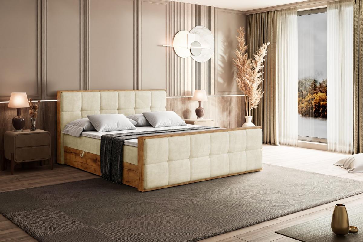 BOXBETT mit Matratze H4 und Lattenrost - LOLLI7-Z - 180x200 - Beige Monolith - Beige, Holzwerkstoff (180/200cm) - ALTDECOR
