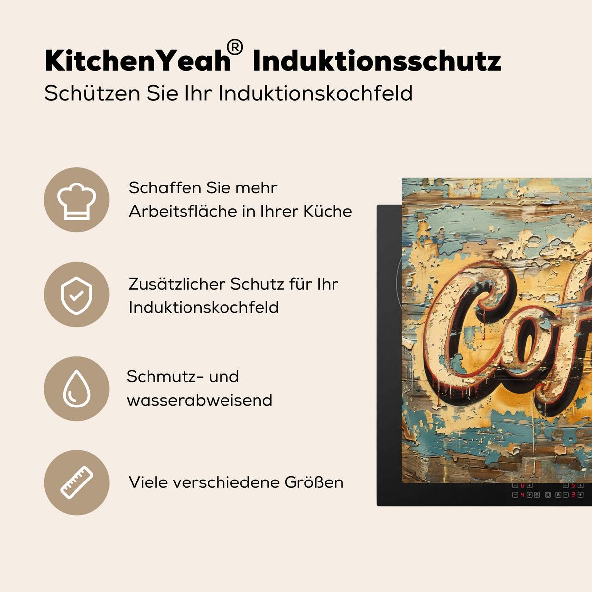 HERDABDECKPLATTE Kaffee - Vintage - Braun - Tasse Herdabdeckung Induktionsfeld 65x52 cm - Teakfarben, Kunststoff (65/52/0.2cm) - MuchoWow