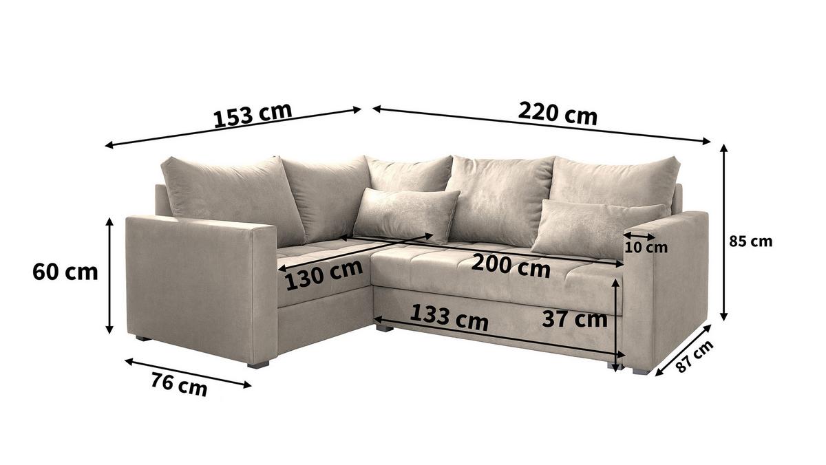 ECKSOFA LIRENO L-S Schwarz Plüsch-Stoff mit Schlaffunktion - Schwarz/Grau, Holz/Kunststoff (220/153cm) - MASSENO