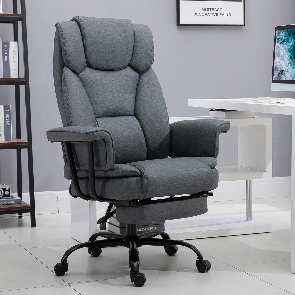 BÜROSTUHL höhenverstellbar Chefsessel Computerstuhl mit Fußstütze 360° PU - Grau, Leder (80/126/68cm) - Vinsetto