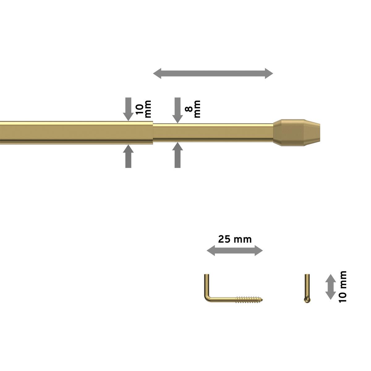 SCHEIBENSTANGEN / VITRAGESTANGEN MIT KLEBEHAKEN Geno 100-180 cm, oval, Messing-farbig, Packung 2 Stück - Messingfarben, Kunststoff/Metall (1.2/2.4/180cm) - INTERDECO