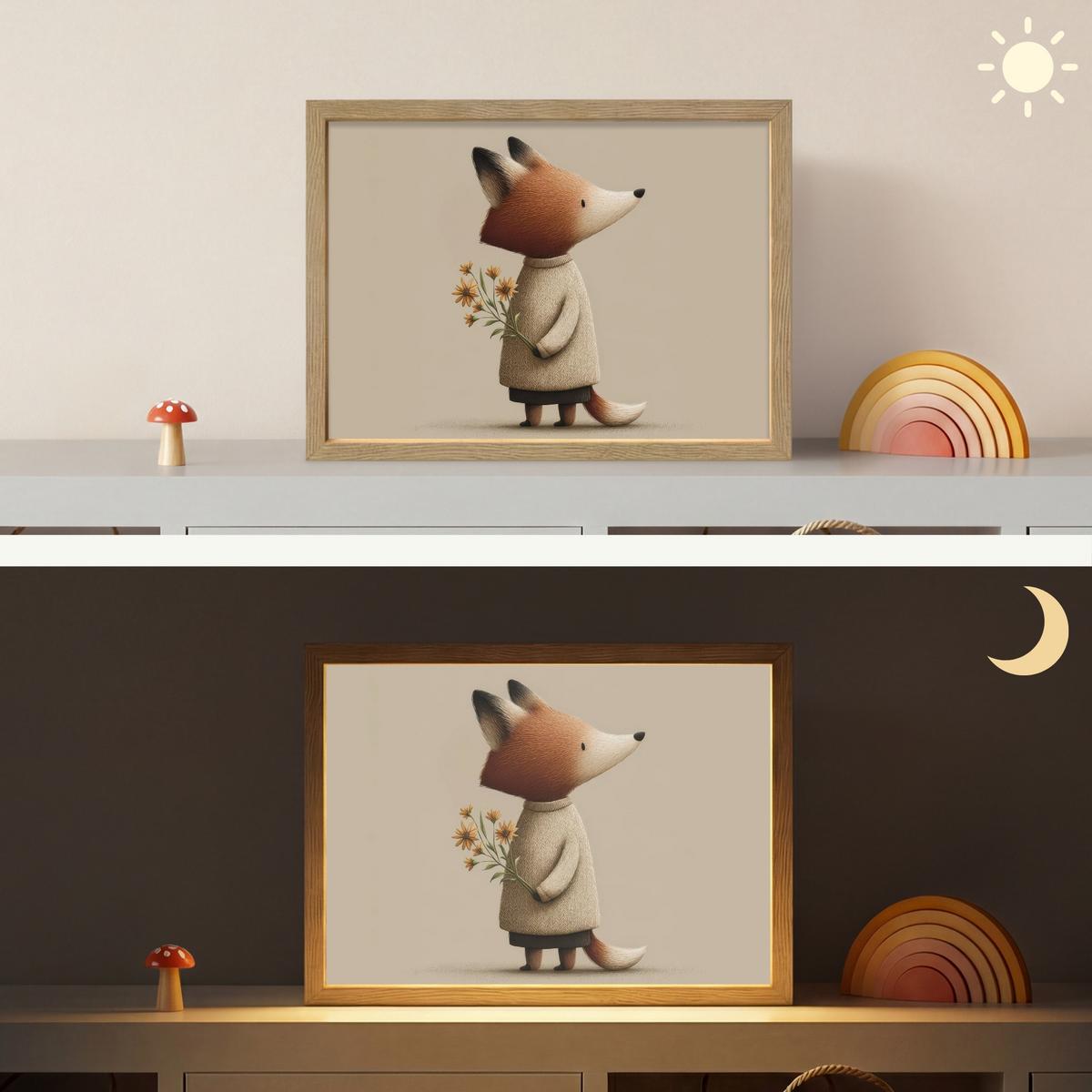 WANDLEUCHTE MIT AKKU Fuchs - Gelbe Blumen - Minimalistisch 40x30 cm - Taupe, Holzwerkstoff (40/30/8cm) - OnlyWow