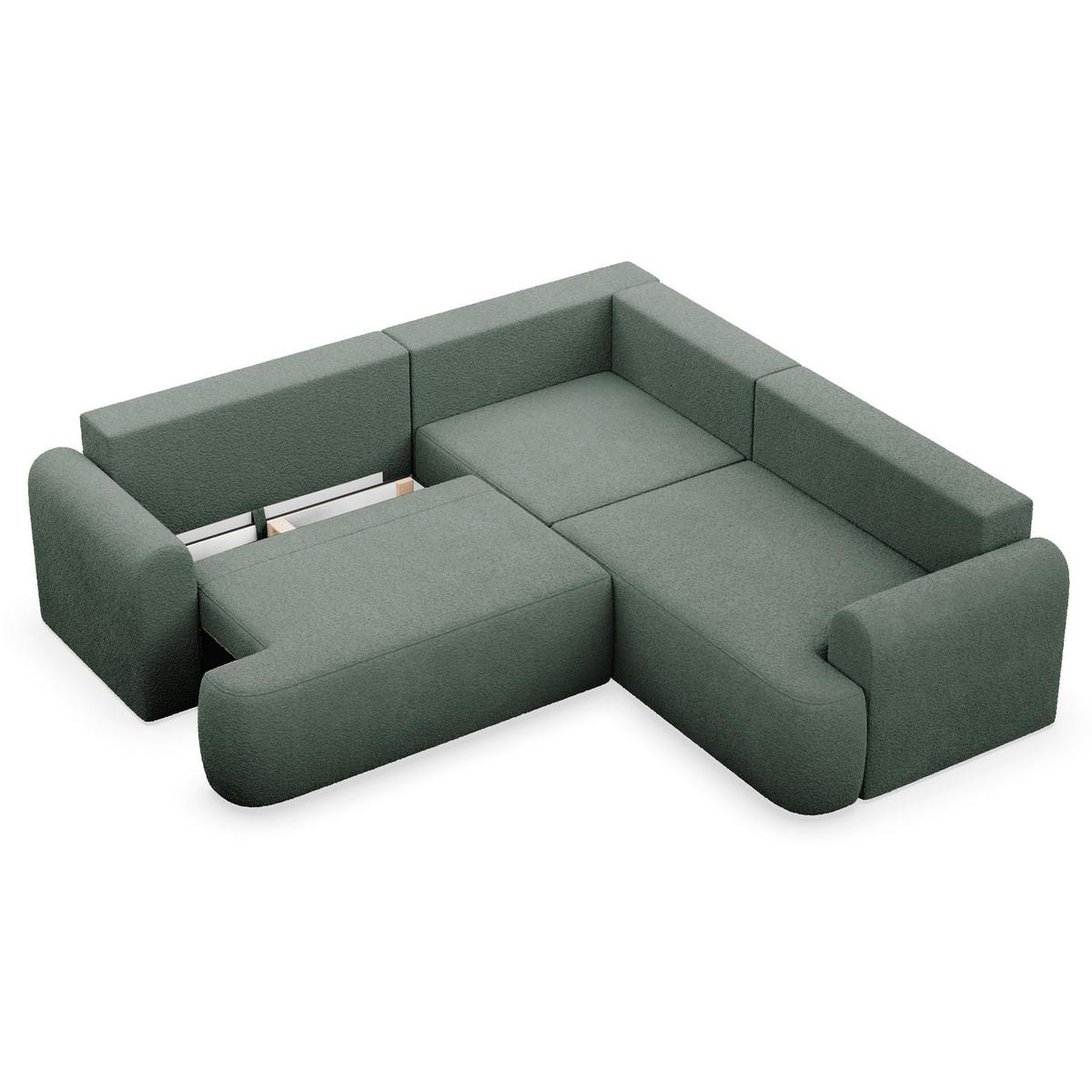 ECKSCHLAFSOFA Kaveo DUNKELGRÜNER PLÜSCH universell mit Eckelement MIT BETTKASTEN - Dunkelgrün/Schwarz, Kunststoff/Textil (245/245cm) - Selsey