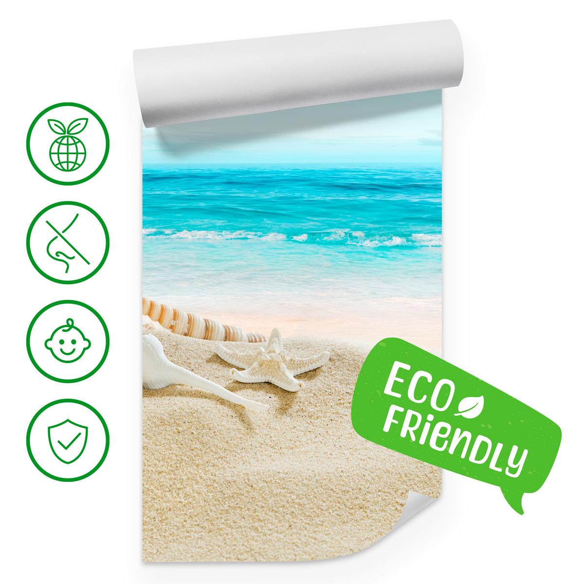 FOTOTAPETE für Badezimmer Muscheln Strand Sand Wellen Meer 500x350 - Beige/Weiß, Papier (500/350cm) - Muralo