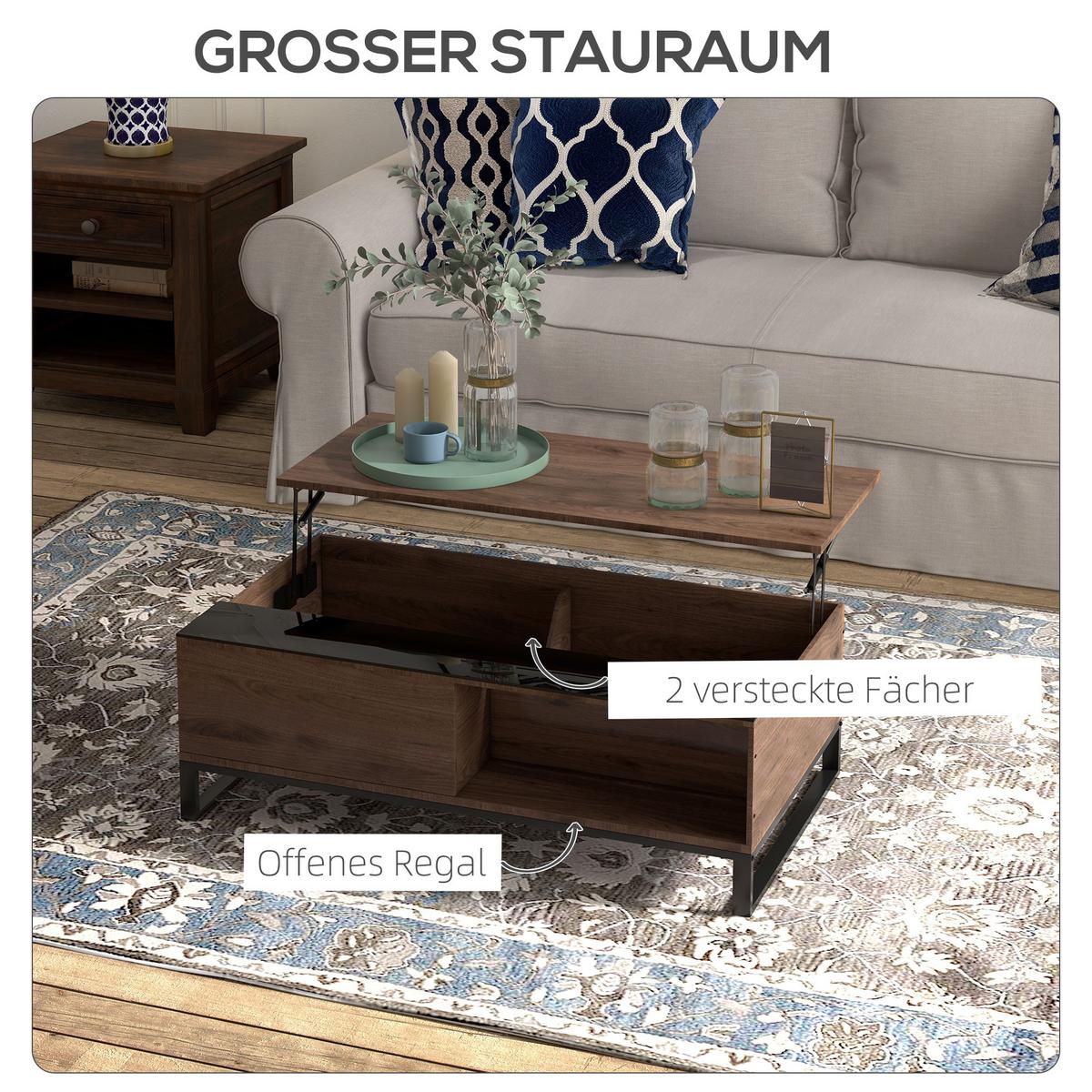 COUCHTISCH, Beistelltisch mit Höhenverstellbarer Platte, Sofatisch mit Stauraum - Walnussfarben, Kunststoff (102/58/35.5cm) - HOMCOM