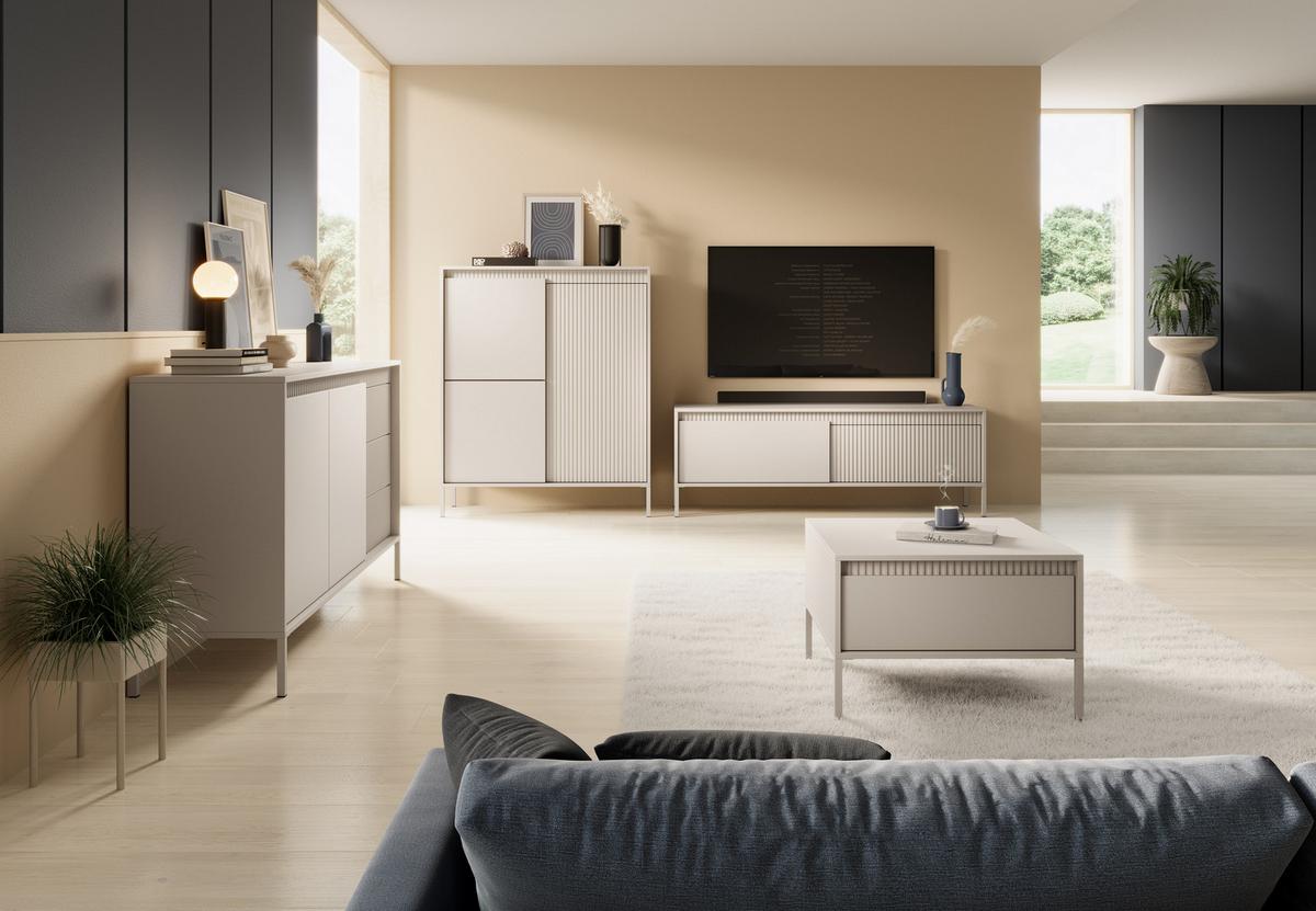SIDEBOARD Trentinis 2T 3S Beige 187,1/41,4/39,5 cm – Geriffelten Fronten - Beige, Holzwerkstoff/Metall (187.1/41.4/39.5cm) - AX Living
