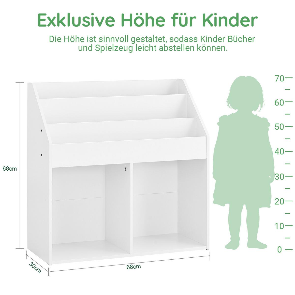 KINDER-BÜCHERREGAL, Kinderregal für Spielzeug, Weiß 68x68x30cm - Weiß, Holzwerkstoff (68/68/30cm) - SoBuy