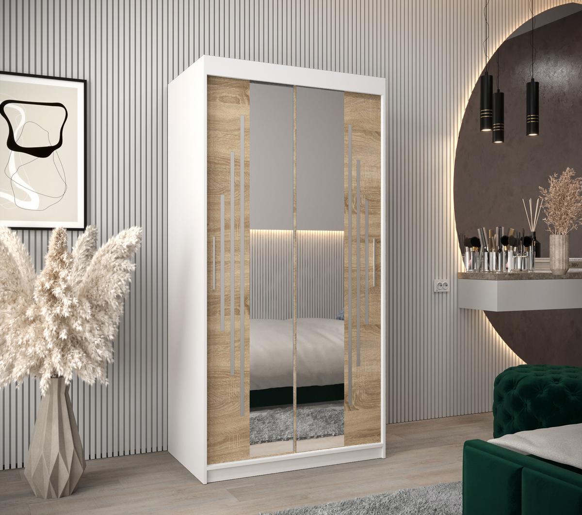 SCHWEBETÜRENSCHRANK 200/100/62 2-türig - Silberfarben/Weiß, Holz/Kunststoff (100/200/62cm) - Abiks Möbel
