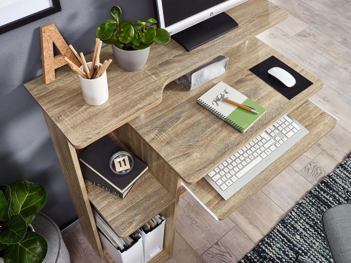 COMPUTERTISCH Mit Tastaturauszug Und Druckerablage Platzsparend, Sonoma 48x94x90 cm - Beige, Kunststoff (94/48/90cm) - KADIMA DESIGN
