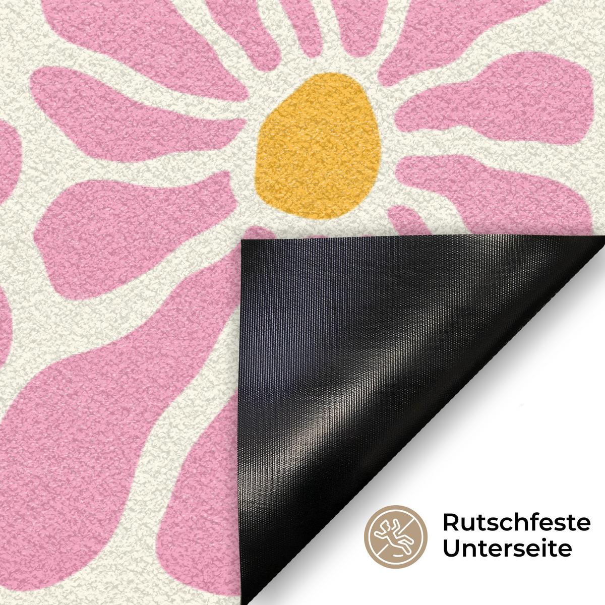 FUSSMATTE Blumen - Muster - Rosa - Beige - Orange Sauberlaufmatte 60x40 cm - Rosa, Kunststoff (60/0.4cm) - MuchoWow