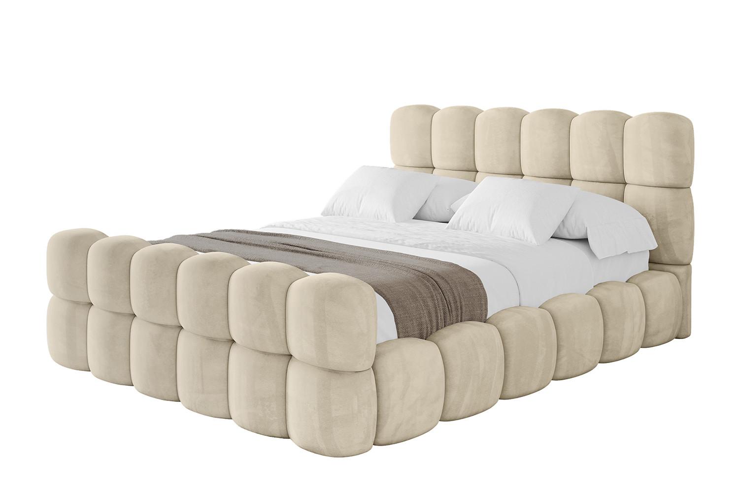 POLSTERBETT mit Bettkasten, Fußteil und Lattenrost, Bett mit Matratze H3/H4 - LEYA-Z 180x200 Beige - Ecru, Holzwerkstoff/Textil (180/200cm) - ALTDECOR