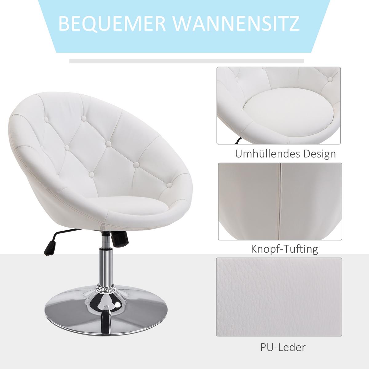 DREHHOCKER Bürostuhl Arbeitshocker verchromt Drehstuhl höhenverstellbar 2 Farben - Weiß, Metall (59/90/71cm) - HOMCOM