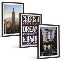 BILDER SET 3er Set - 40x60 cm Schwarzer Rahmen - Zitat über New Yorker Landschaften - Schwarz, Kunststoff (40/60cm) - TULUP