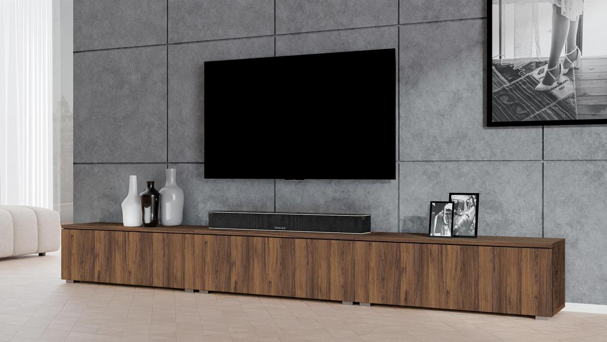 LOWBOARD Loriano 3x100 Nussbaum Warmia 300/36,5/32 cm – Hängend und Stehend - Nussbaumfarben, Holzwerkstoff/Kunststoff (300/36.5/32cm) - AX Living