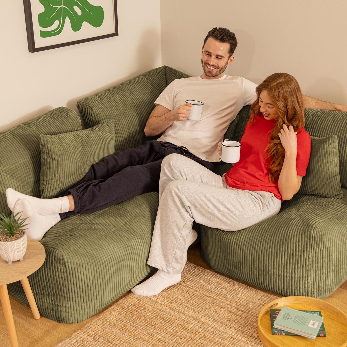 SITZSACK-SOFA 3-tlg. modular cord Noa - Salbeigrün, Textil (228/70/78cm) - icon