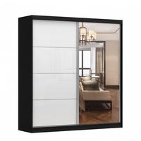 SCHWEBETÜRENSCHRANK Multi 35 Schwarz/Weiß Semigloss + Spiegel, mit LED-Beleuchtung 203 cm - Alufarben/Schwarz, Glas/Holzwerkstoff (203/218/61cm) - imoebel24