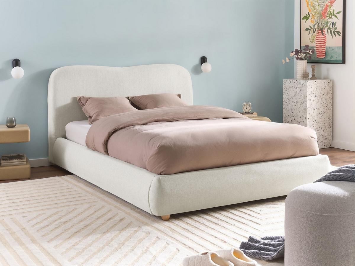 BETT mit Stauraum 140/200 cm Stoff Cremeweiß Blagnac - Creme, Textil (140/200cm) - Beliani