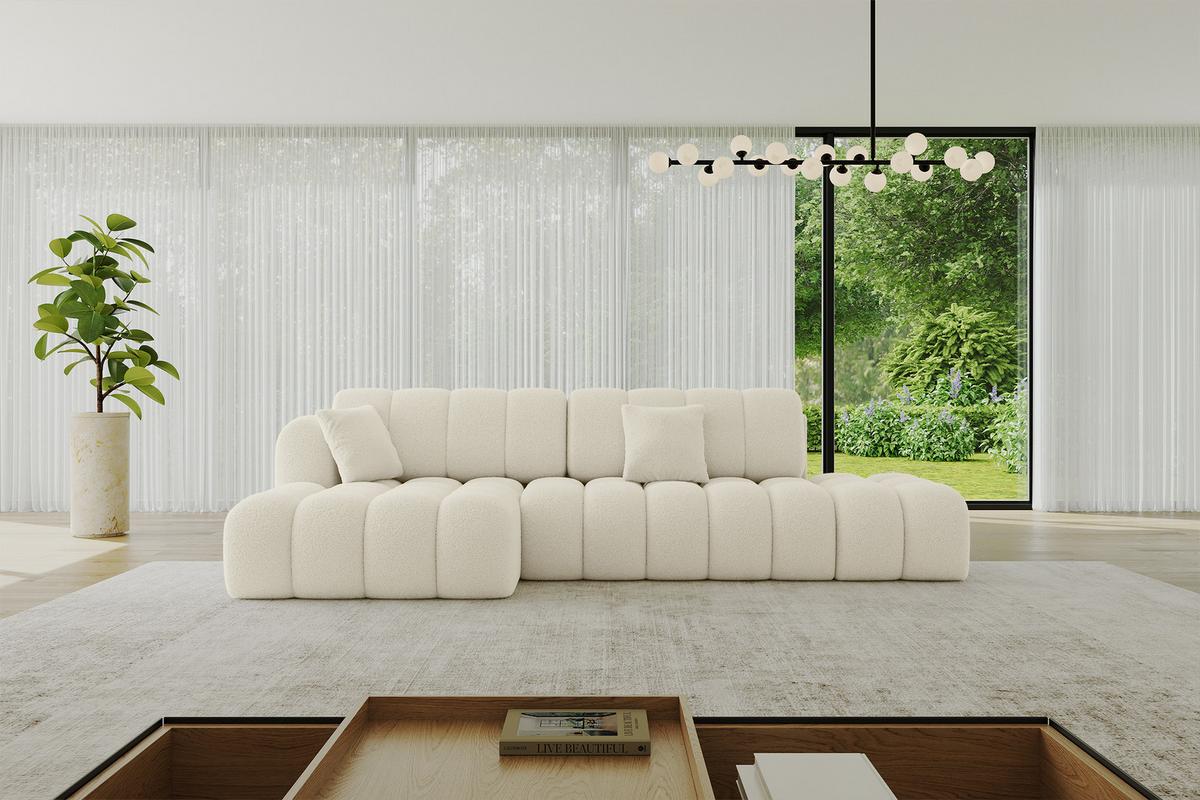 ECKSOFA mit Schlaffunktion Ottomane Links OLEA-L2 321x164x75 Beige Bouclé - Beige/Schwarz, Holzwerkstoff/Kunststoff (321/164cm) - ALTDECOR