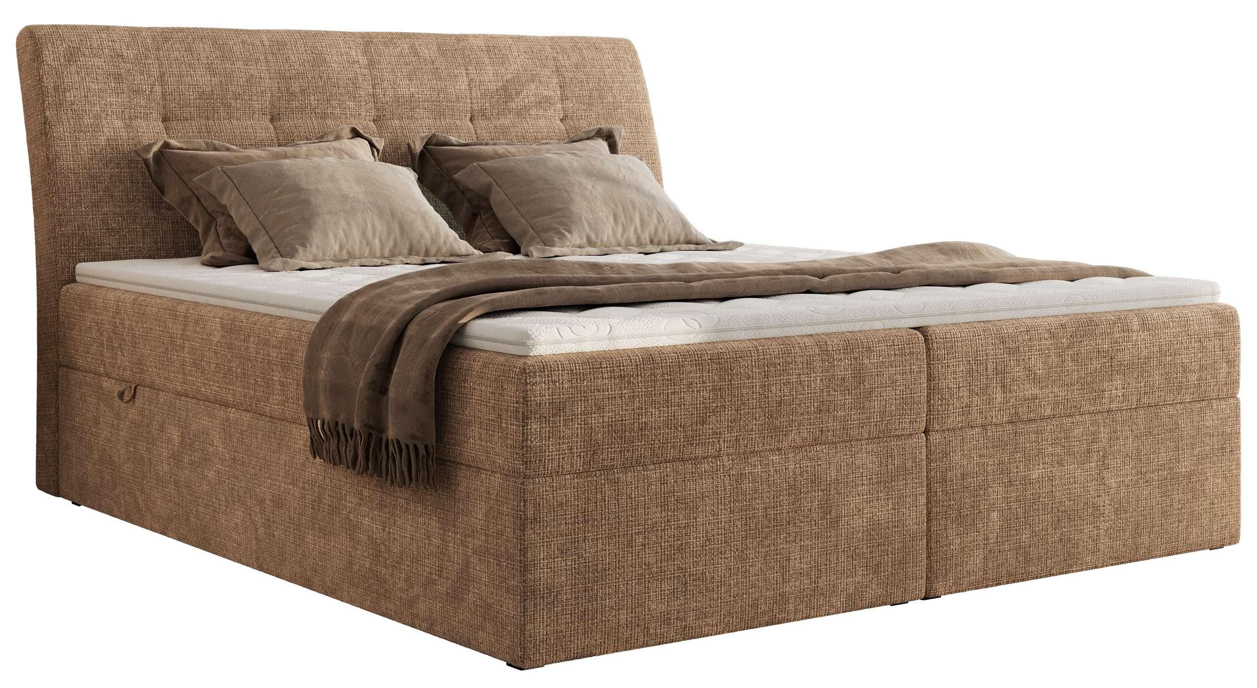 BOXBETT DAGOS 120/200 - Hellbraun Schenille grob gewebt - H3 - Topper Visco - Hellbraun, Textil (120/200cm) - MKS