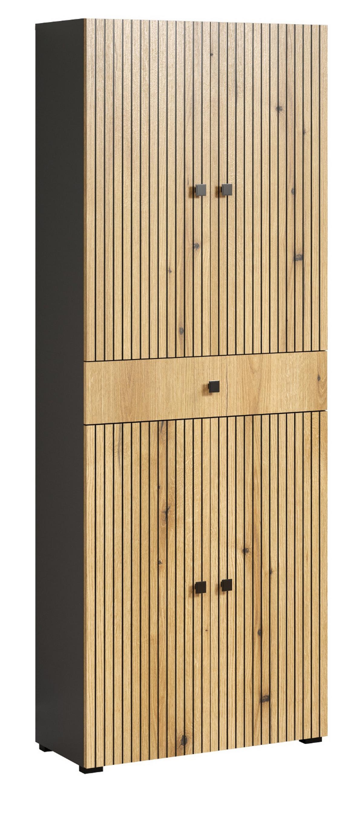 HOCHSCHRANK Evoke Eiche, grau 70 x 186 cm, Badschrank 4-türig - Eichefarben/Anthrazit, Holzwerkstoff/Metall (70/186/31cm) - Top.Furn