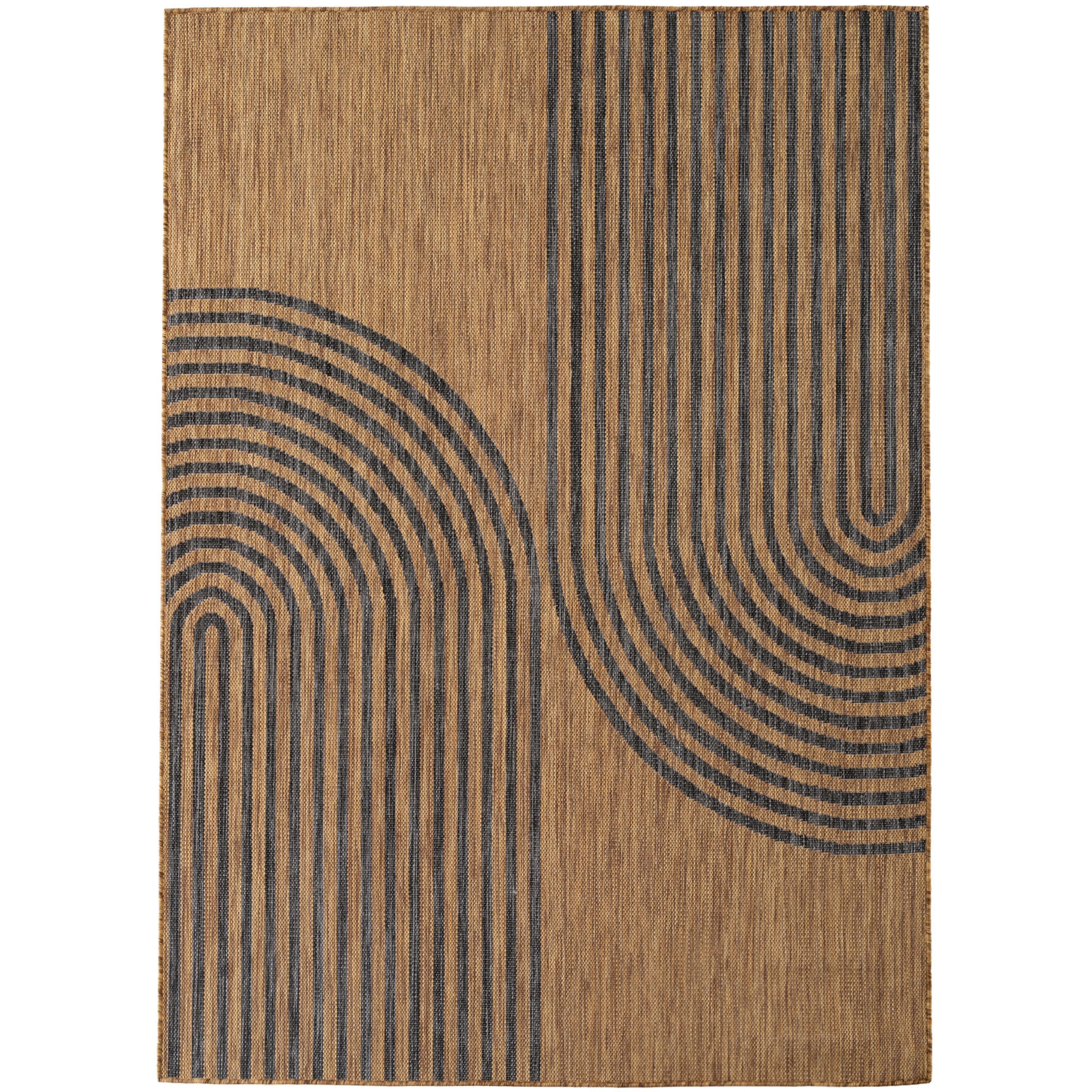 TEPPICH Flachgewebe, Outdoor, Fußbodenheizung-geeignet, mit Bogenmuster, VIGOLENO in Braun-Schwarz, 200 x 280 cm - Braun, Textil (200/280cm) - KADIMA DESIGN