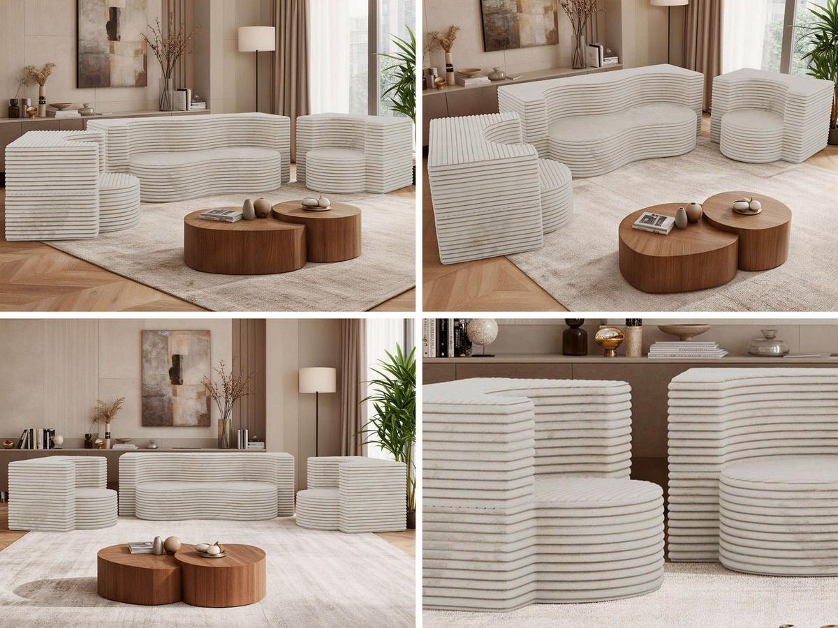 SITZGARNITUR SANOA 2+1+1 - Beige Cord - Beige, Textil (200/68/100cm) - MKS