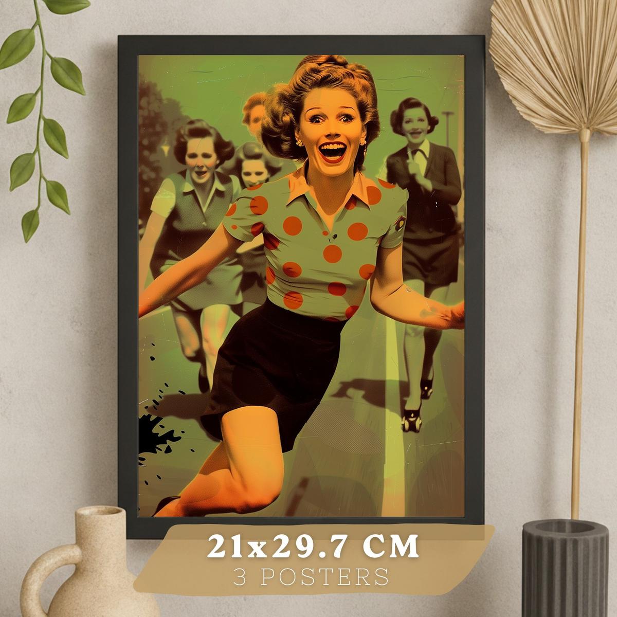 POSTER 3er Bilder-Set Wandbilder Retro Pin-up modern Wohnzimmer Deko, Schlafzimmer, Küche, Badezimmer Schwarzer Rahmen A3 - Schwarz, Papier (29.7/1/42cm) - Nacnic