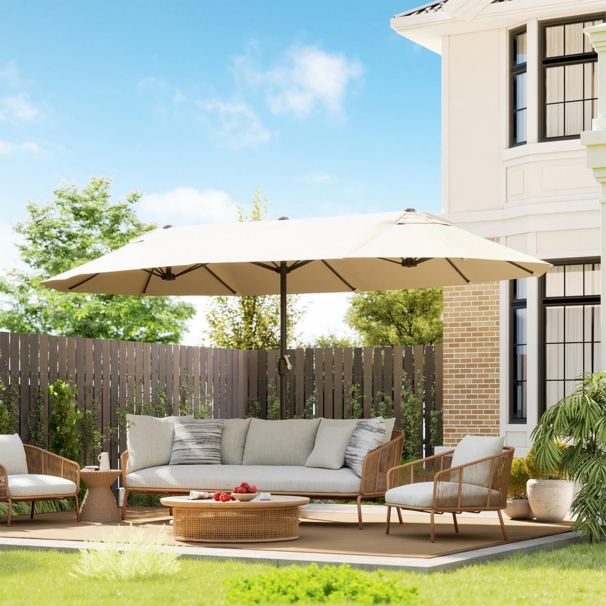 SONNENSCHIRM, Gartenschirm, Marktschirm, Doppelsonnenschirm, Beige, Oval - Beige, Metall (270/455cm) - Outsunny