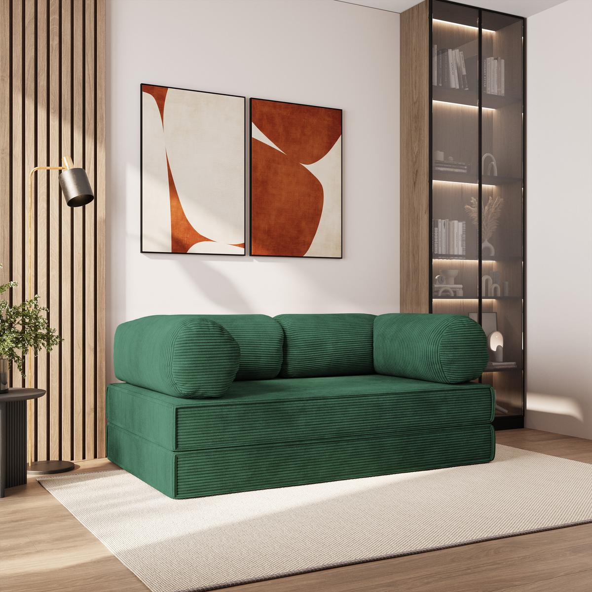 BETTSOFA ALVIO aus Schaumstoff Cordstoff Grün Schlaffunktion - Grün, Textil (170/68/80cm) - MASSENO