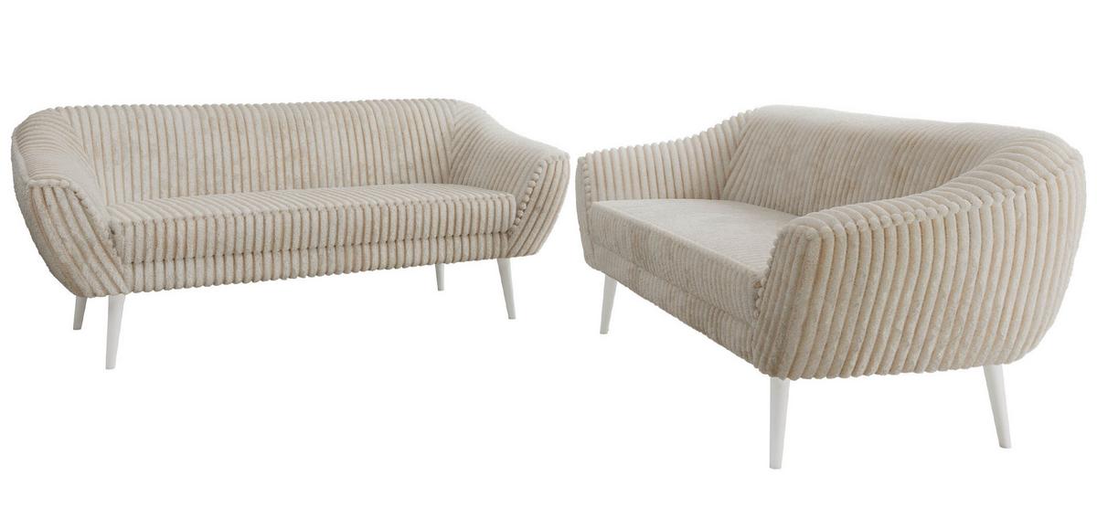 SITZGARNITUR PIRS 3+3 - Beige Cord - Weiße Beine - Beige/Creme, Holzwerkstoff/Textil (180/75/74cm) - MKS