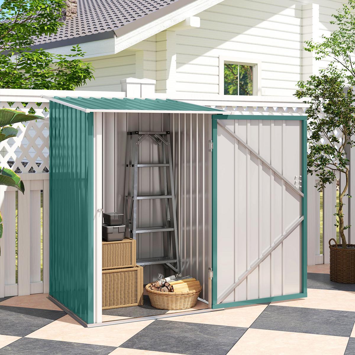 GERÄTEHAUS mit Pultdach Abschließbare Tür 100x103x160 cm Grün - Grün, Metall (103/160/100cm) - Outsunny