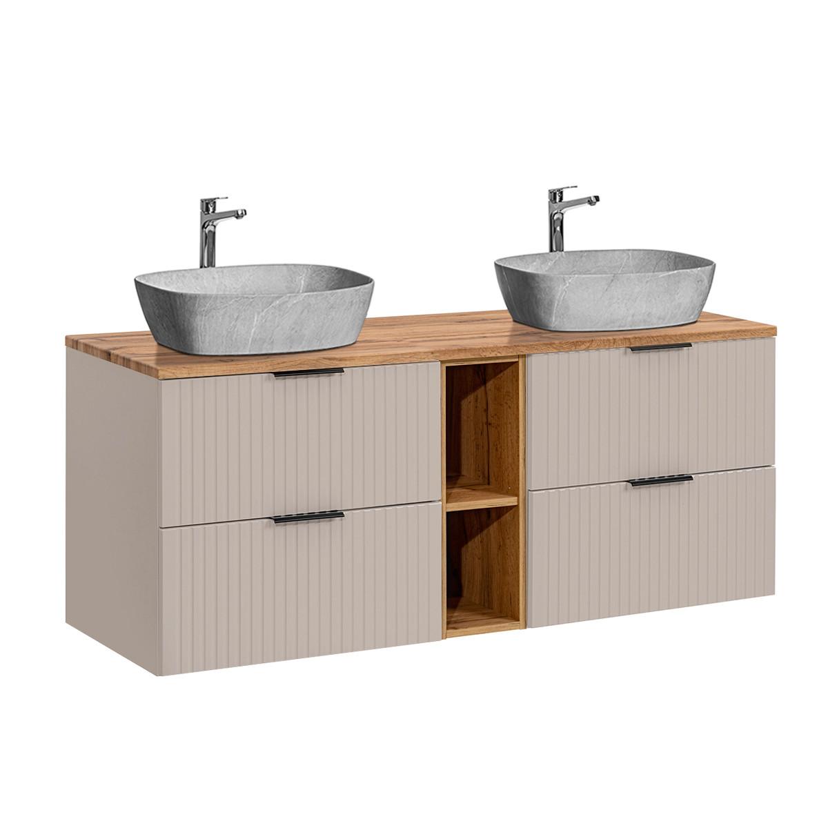 DOPPELWASCHTISCH 140.8cm Adriel Beige - Beige, Holzwerkstoff (140.8/59/46cm) - Petits-meubles