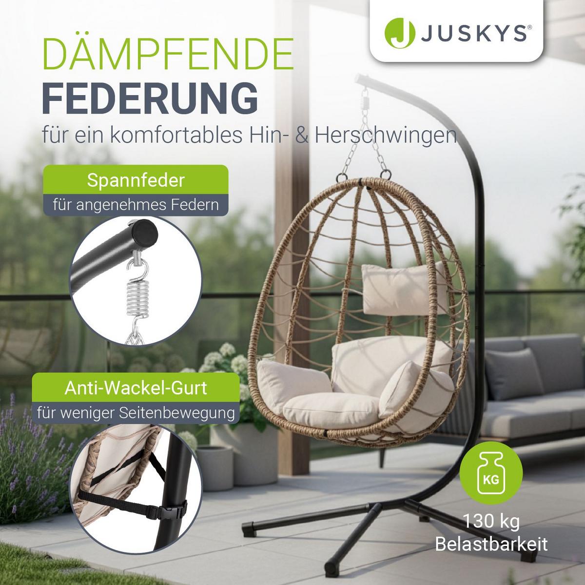 KORBHÄNGESESSEL Aria beige inkl. waschbare Bezüge - Beige, Kunststoff/Metall (95/196/95cm) - Juskys