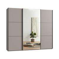 SCHWEBETÜRENSCHRANK 3-türig B250/H216/T65 cm in Sandgrau, eine Spiegeltür, Kleiderschrank inkl. Vollausstattung / 22014 - Sandfarben/Rot, Holzwerkstoff/Metall (250/216/65cm) - luma-home